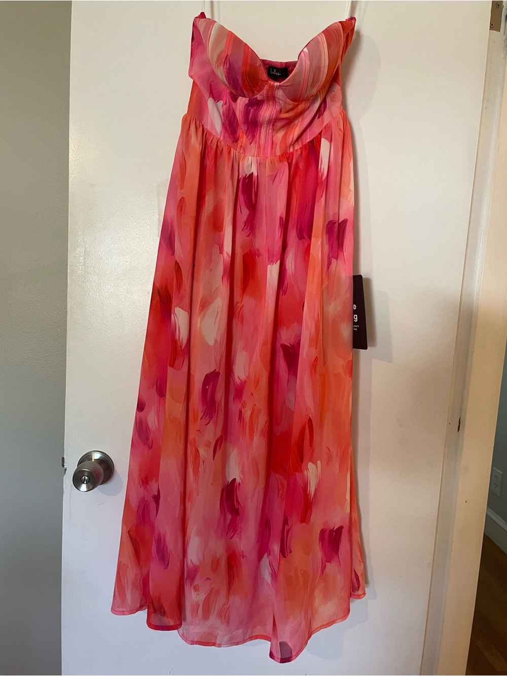 NWT Lulus Pink Floral Bustier Maxi Dress Size Small